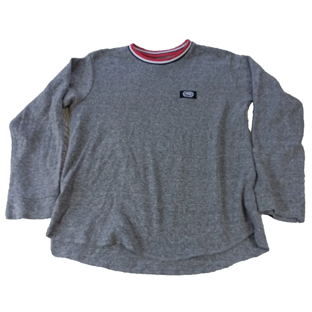 Ecko Unltd Thermal T Shirt‎ Mens Med Heather Gray Waffle Knit Long Sleeve Rhino
